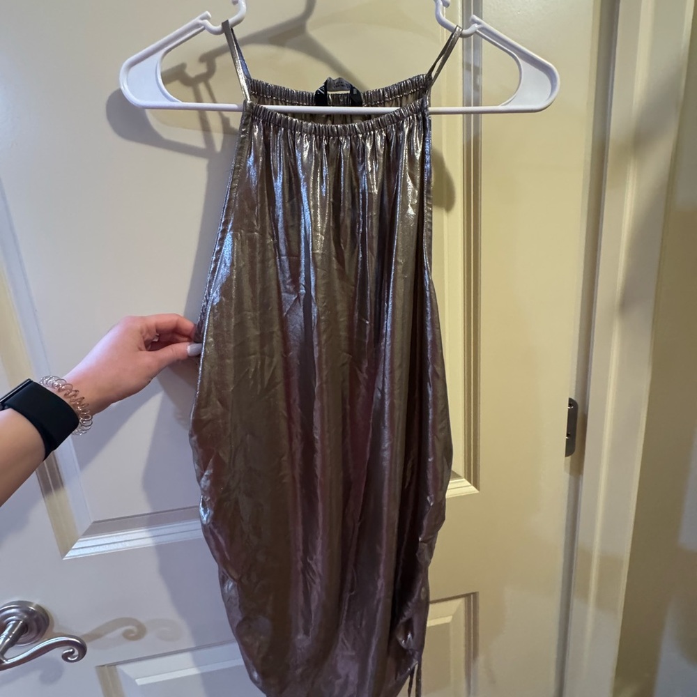 Zara Metallic Taupe Halter Mini Dress